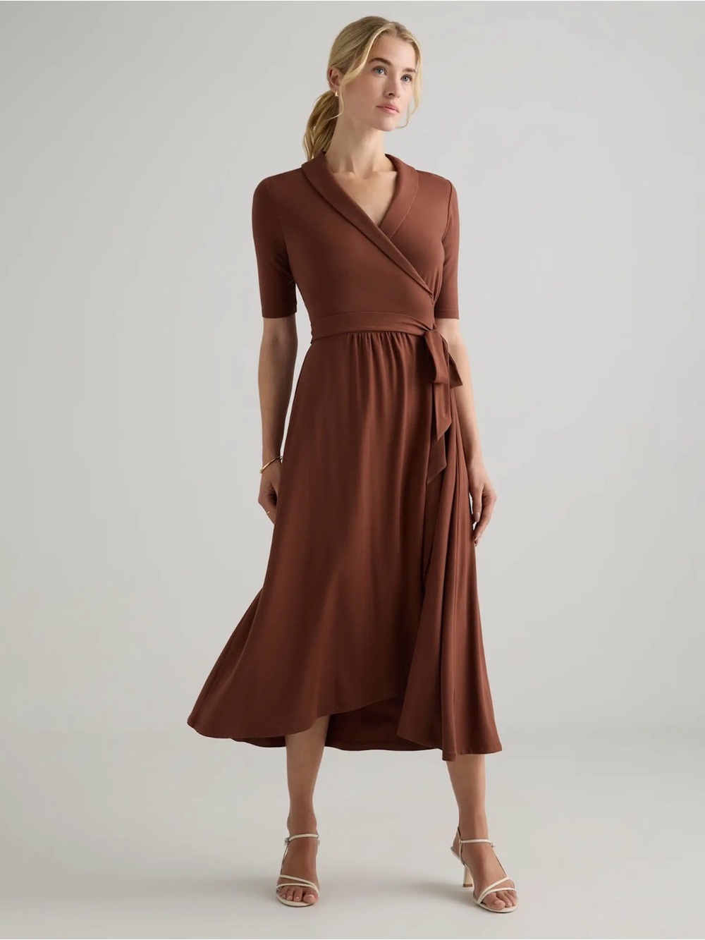 Quince  Tencel Jersey Wrap Midi Dress in Brown Size Small 588
